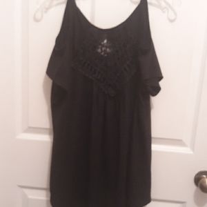 XL  Black Cold Shoulder Lace Cleavage  Top Blouse